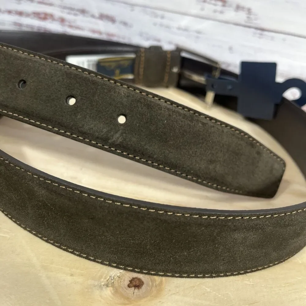 Brooks Brothers Brown Suede Belt Men’s Sz 44 Leather 5 Hole Silver Tone Buckle